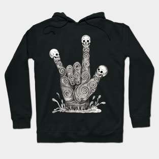 I love you hand sign surreal art three skull on finger. Hoodie